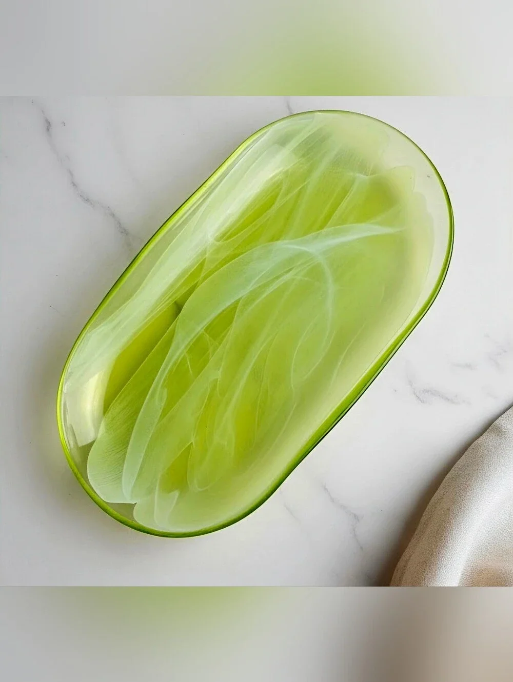 Green Glass Oval Serving Platter - Elegant Tableware